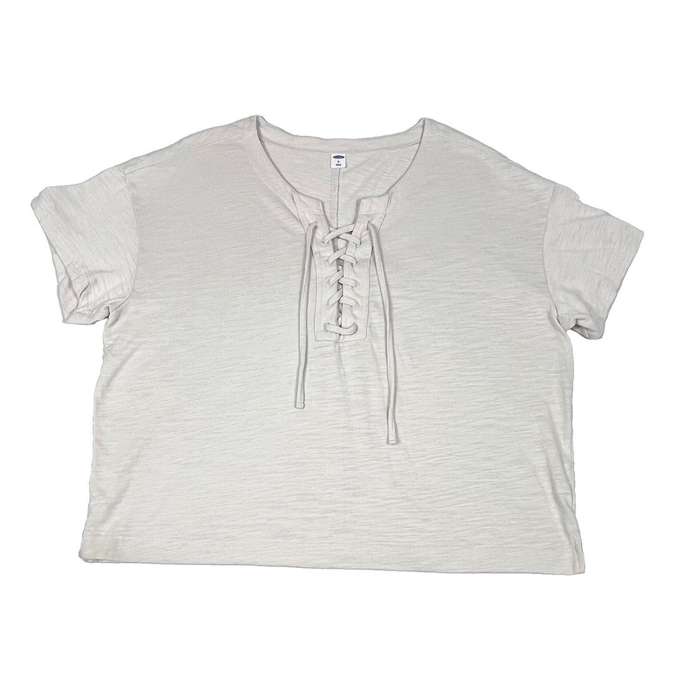 Old Navy Women's XL Lace Up Top Wishbone Cream Short Sleeve Boho Lightweight Top